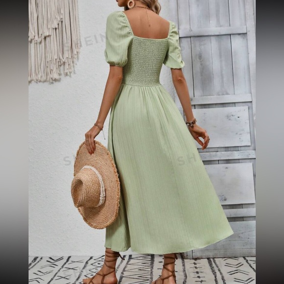 Ditsy Knot Front Split Thigh Dress - Picture 2 of 3